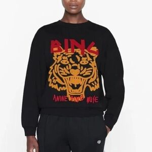 Anine Bing Black Sweatshirt with Gold and Red Tiger Graphic